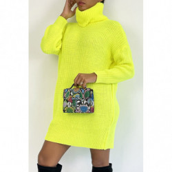 Robe pull jaune fluo col...