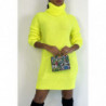 Robe pull jaune fluo col roulé effet maille droite longueur parfaite douce chaleureuse et stylée