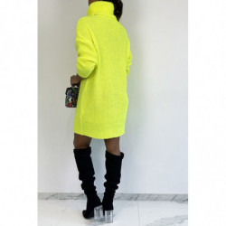 Robe pull jaune fluo col roulé effet maille droite longueur parfaite douce chaleureuse et stylée