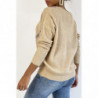 Pull col V en taupe over size avec dentelle dans une belle matière douce