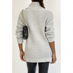 Pull long gris gros col...