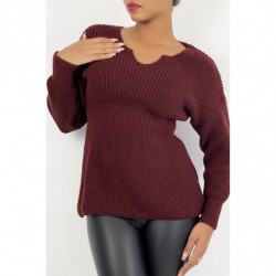 Pull mi-long bordeaux effet...