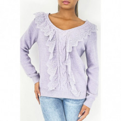 Pull court lilas avec col V...