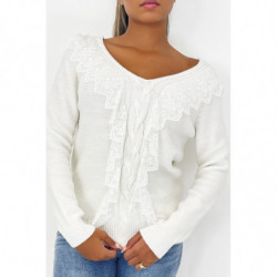 Pull court blanc avec col V...