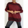 Pull oversize rouge bordeaux à motif grec