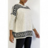 Pull oversize beige à motif grec