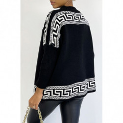 Pull oversize noir à motif grec