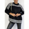 Pull oversize noir à motif grec