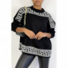 Pull oversize noir à motif grec