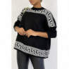 Pull oversize noir à motif grec