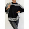 Pull oversize noir à motif grec