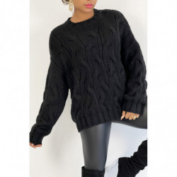 Pull oversize bien chaud en grosse maille tressée noir