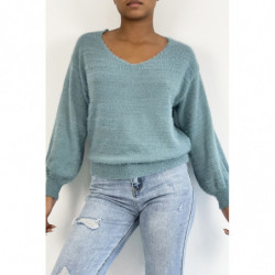 Pull dos nu bleu tout doux...