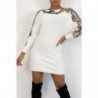 Robe pull blanche duveteux et doux avec motif strass