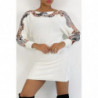 Robe pull blanche duveteux et doux avec motif strass