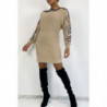 Robe pull camel duveteux et doux avec motif strass