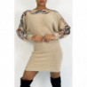 Robe pull camel duveteux et doux avec motif strass