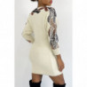 Robe pull beige duveteux et doux avec motif strass