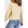 Pull beige pour femme en col V avec motif en dentelle