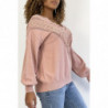 Pull rose pour femme en col V avec motif en dentelle