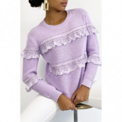 Pull lilas col rond avec de...