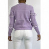 Pull lilas col rond avec de jolis volants en dentelle