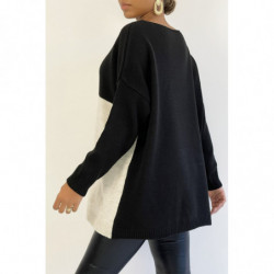 Pull col V oversize à motif asymétrique noir