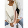 Pull col V oversize à motif asymétrique beige et rose