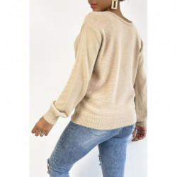 Pull cache coeur taupe duveteux et over size