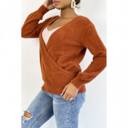 Pull cache coeur cognac duveteux et over size