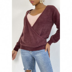 Pull cache coeur bordeaux duveteux et over size