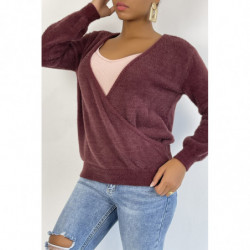 Pull cache coeur bordeaux duveteux et over size