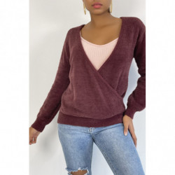 Pull cache coeur bordeaux duveteux et over size