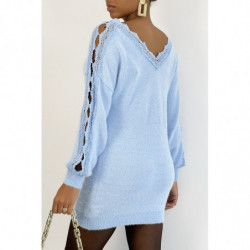 Pull col V bleu long tout...