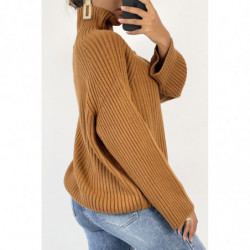 Pull côtelé oversize marron à manches larges