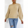 Pull beige à col rond tout doux effet bouffant