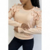 Pull basique rose à noeuds papillons sur les épaules