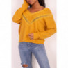 Pull col V en dentelle jaune moutarde à manches tombantes