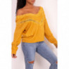 Pull col V en dentelle jaune moutarde à manches tombantes