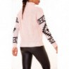 Pull épais rose à motif aztèque sur les manches style rétro