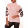 Pull épais rose à motif aztèque sur les manches style rétro