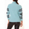 Pull épais bleu turquoise à motif aztèque sur les manches style rétro