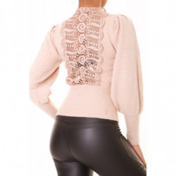 Pull court taupe doux et...