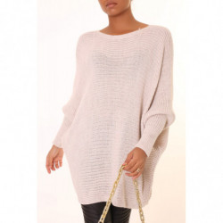 Robe pull beige ample mi-longue col rond