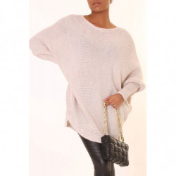 Robe pull beige ample mi-longue col rond