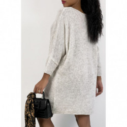 Pull long col V beige très oversize style XXL en maille