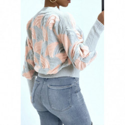 Pull bicolore gris et rose à découpe bouffante