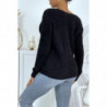 Pull duveteux col V noir style cocooning