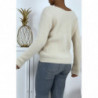 Pull duveteux col V beige style cocooning