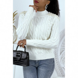 Pull blanc col montant en...